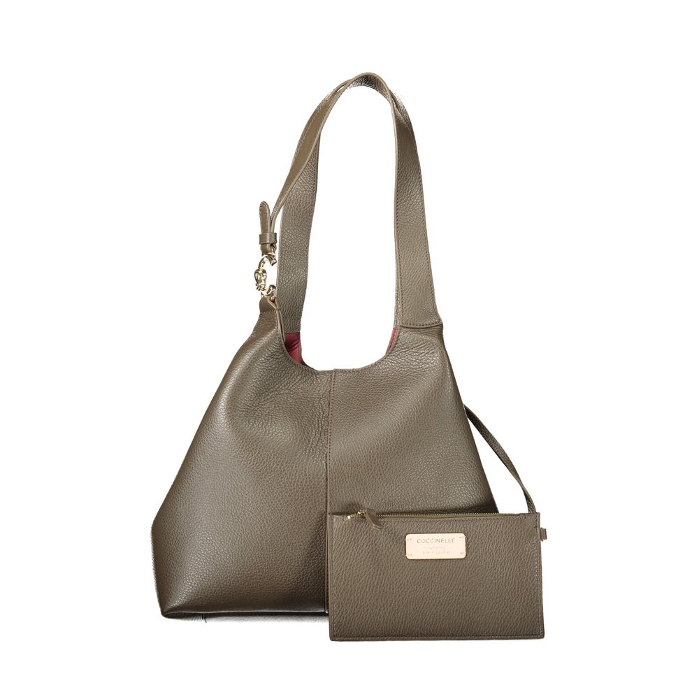 Indulge in the elegance of the Coccinelle Brown Leather Handbag, a masterpiece of design featuring exquisite craftsmanship and timeless allure for the discerning individual.