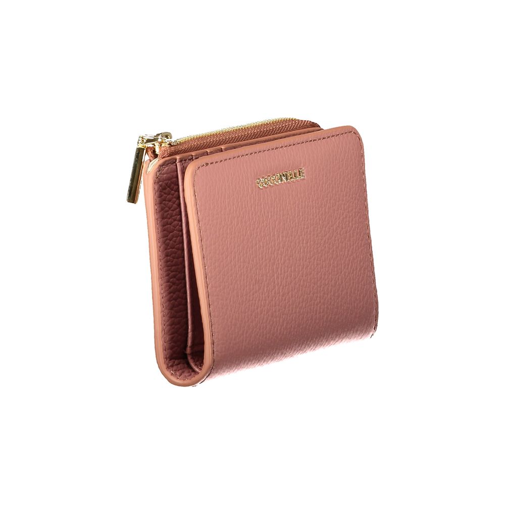 Discover the Coccinelle Pink Leather Wallet, a symbol of elegance with its metallic finish, expertly crafted for those who appreciate timeless luxury and sophistication.