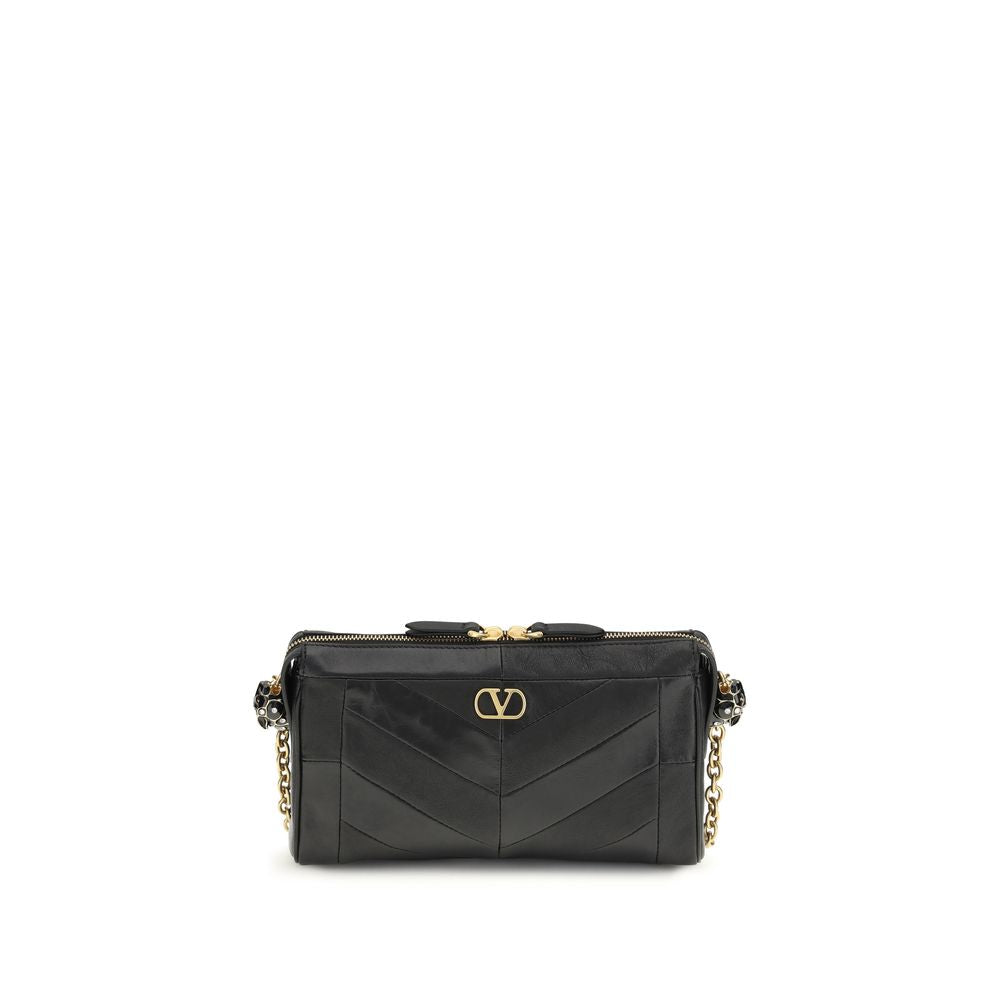 Valentino Garavani Black Napa Leather Chevron Shoulder Bag