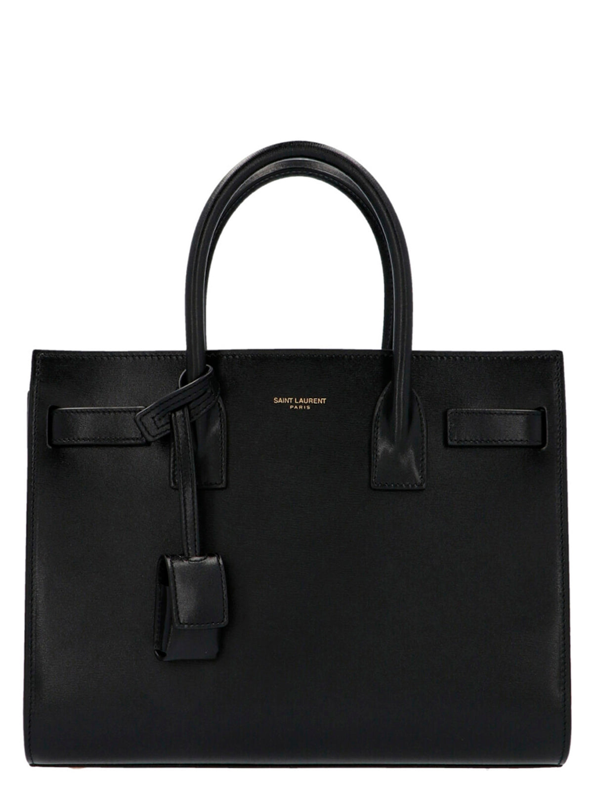Indulge in the timeless elegance of the Saint Laurent Black Calfskin Handbag, a masterpiece of Italian craftsmanship that elevates your style with luxurious versatility.