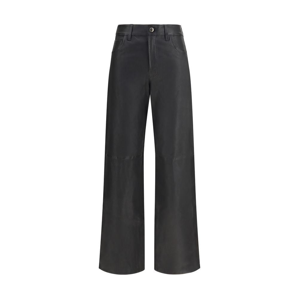 Indulge in the exquisite allure of 7FOR Black Leather Pants, crafted from sumptuous calf leather for a timeless, sophisticated silhouette that embodies luxury and elegance.