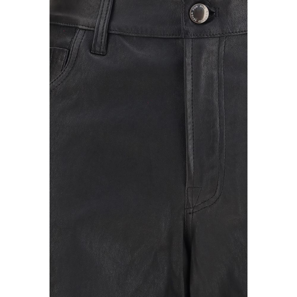 Indulge in the exquisite allure of 7FOR Black Leather Pants, crafted from premium calf leather for a timeless silhouette that embodies sophistication and elegance.