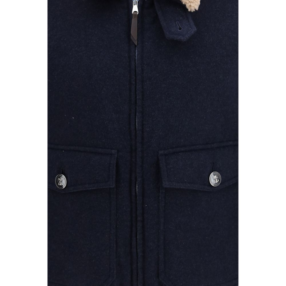 Indulge in the exquisite Brunello Cucinelli Blue Cashmere Full-Length Jacket, a masterpiece of pure cashmere and refined design, embodying timeless luxury and sophistication.