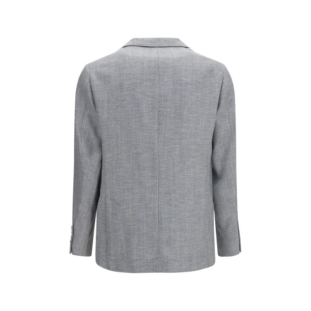 Discover the Brunello Cucinelli Gray Wool Oves Aries Blazer, a masterpiece of deconstructed luxury, blending wool, alpaca, and silk for an unparalleled tailored experience.