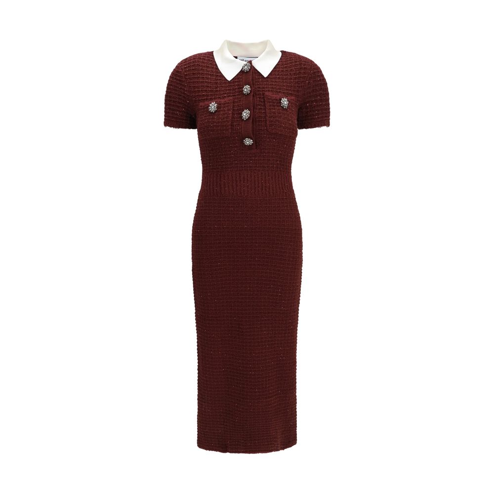 Indulge in the elegance of the Self-Portrait Bordeaux Polyester Casual Dress, where luxurious waffle knit meets exquisite detailing, perfect for the discerning fashion connoisseur.
