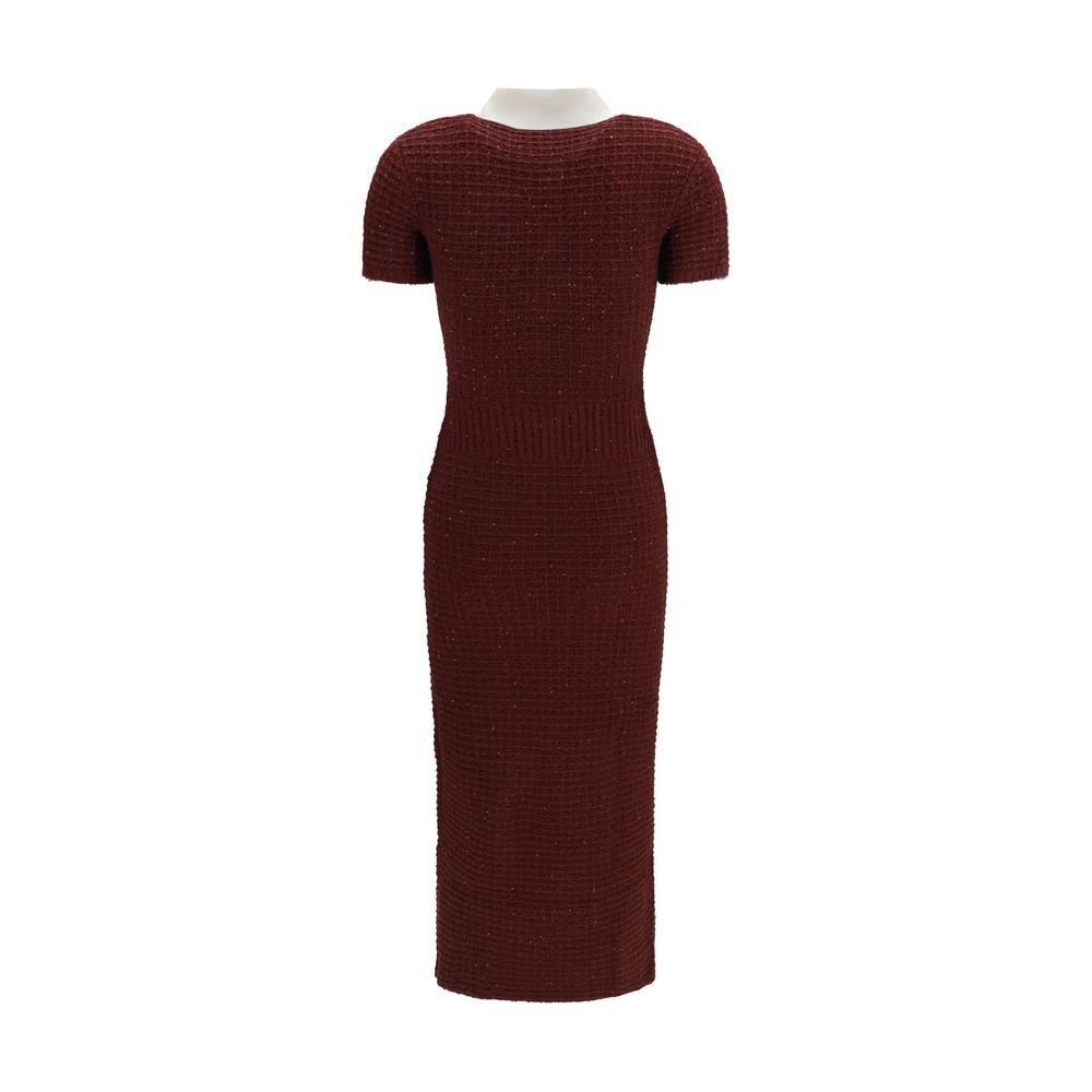 Indulge in the elegance of the Self-Portrait Bordeaux Polyester Casual Dress, a masterful blend of stretchy waffle knit and exquisite detailing, perfect for the discerning wardrobe.