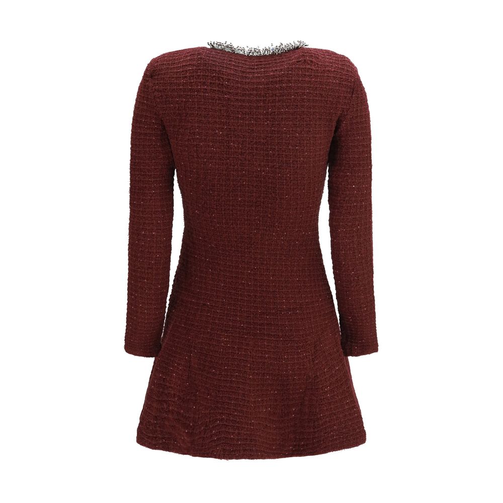 Indulge in the exquisite Self-Portrait Bordeaux Polyester Casual Dress, where luxurious waffle knit meets shimmering beaded trims, embodying elegance for every occasion.