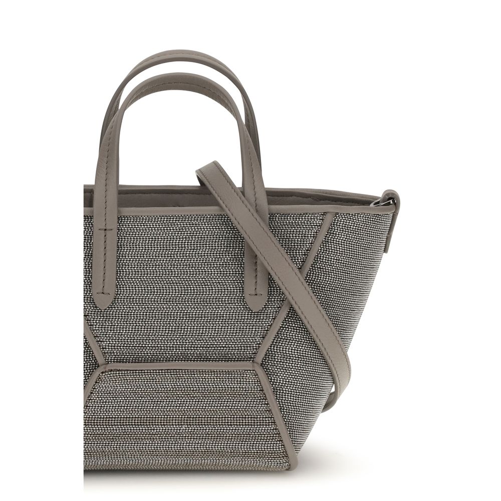Brunello Cucinelli Gray Calf Leather Shoulder Bag - Timeless Elegance