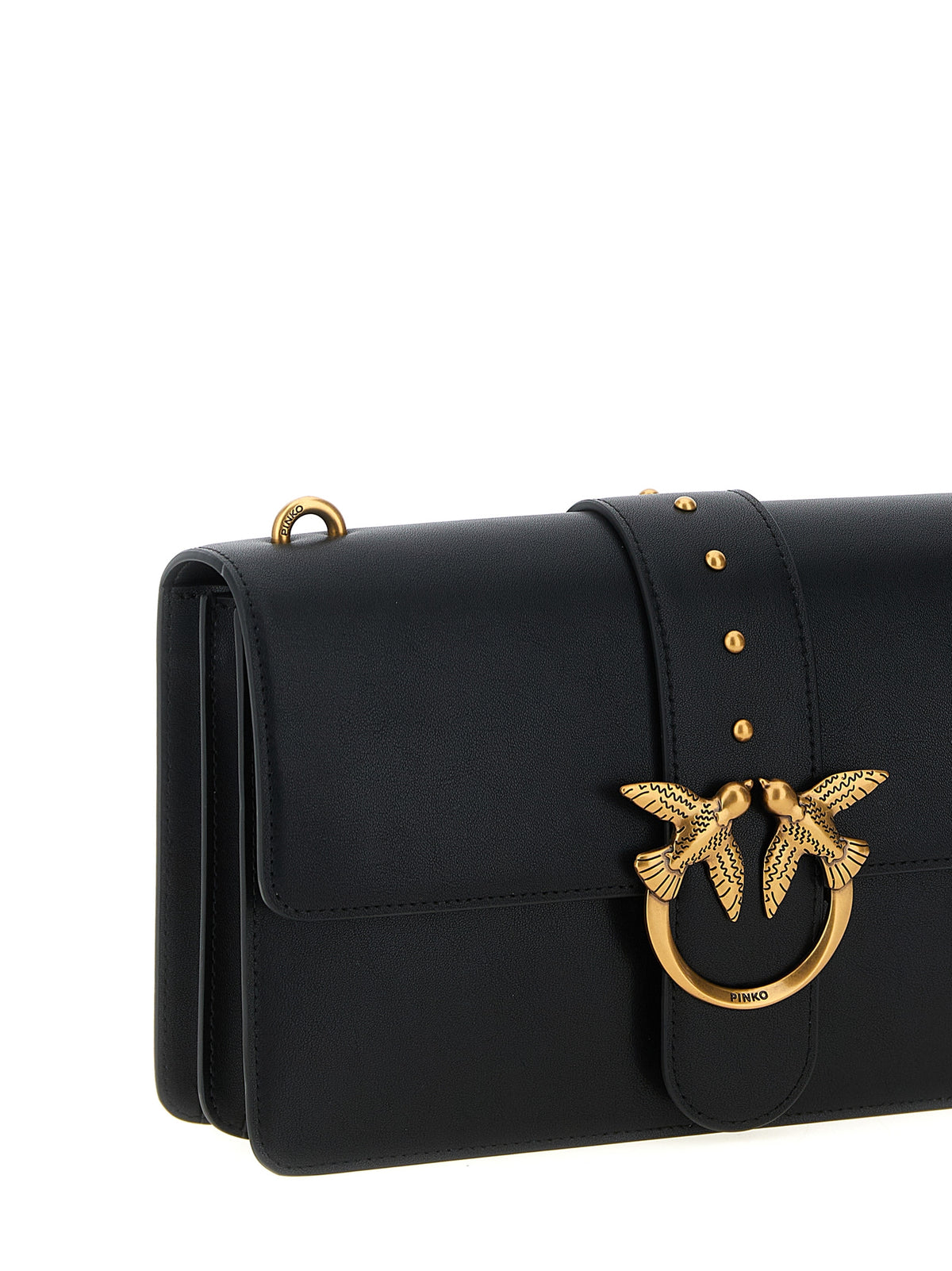 Indulge in the allure of the PINKO Love One Classic Black Goatskin Crossbody Bag, where exquisite craftsmanship meets timeless elegance, perfect for the discerning individual.