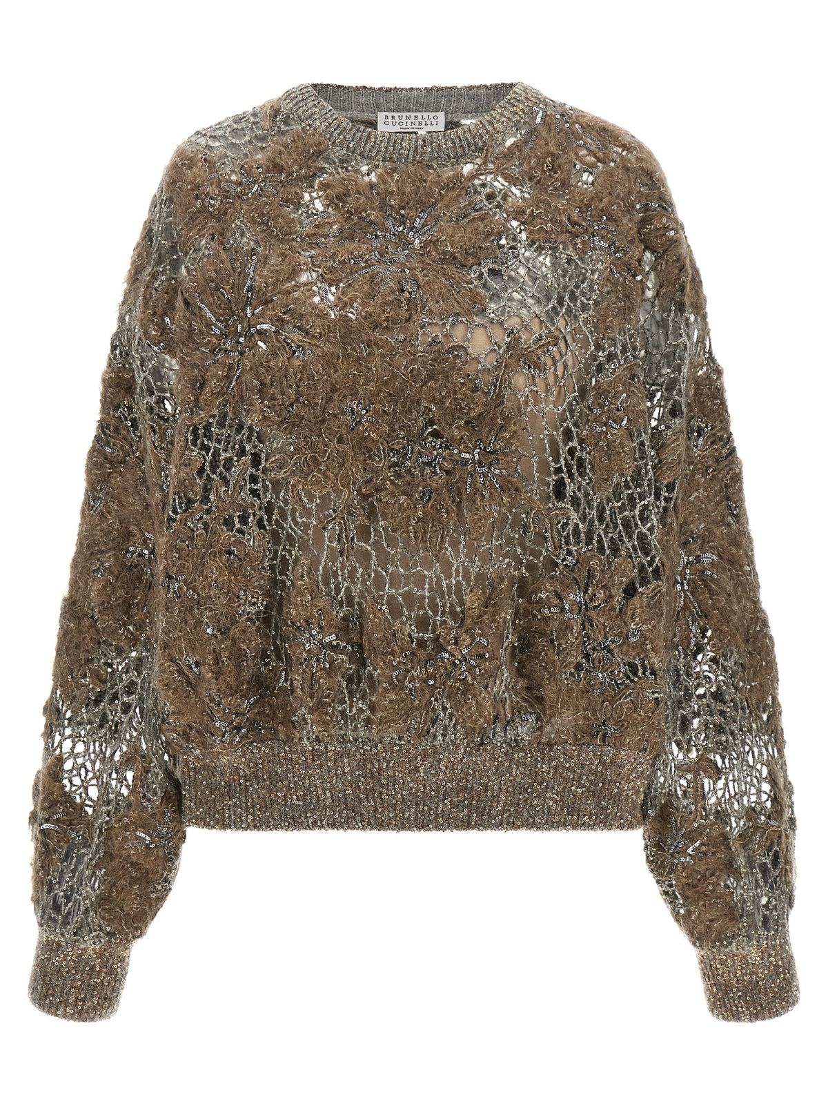 Elevate your style with the Brunello Cucinelli Beige Wool Cardigan, a masterpiece of luxurious mohair and wool, featuring exquisite floral embroidery and delicate sequins.