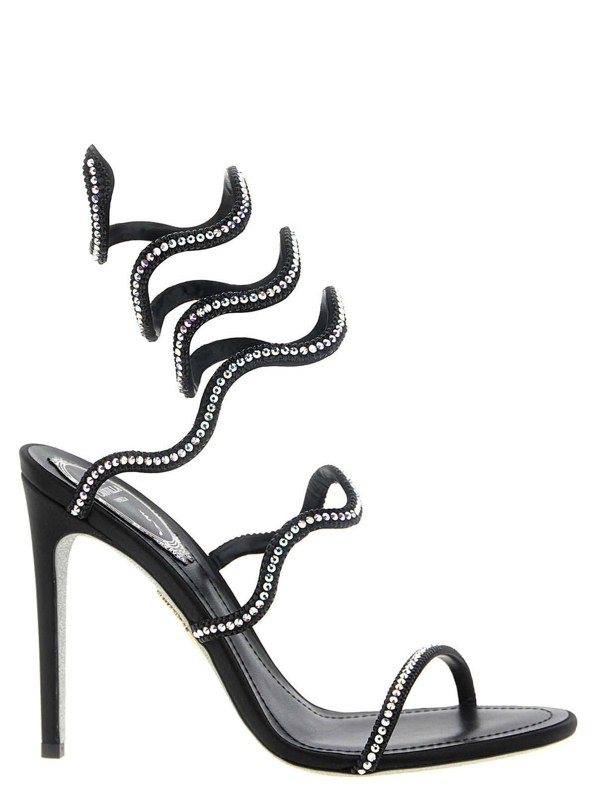René Caovilla Black Satin Stiletto Heel Sandals - Timeless Elegance