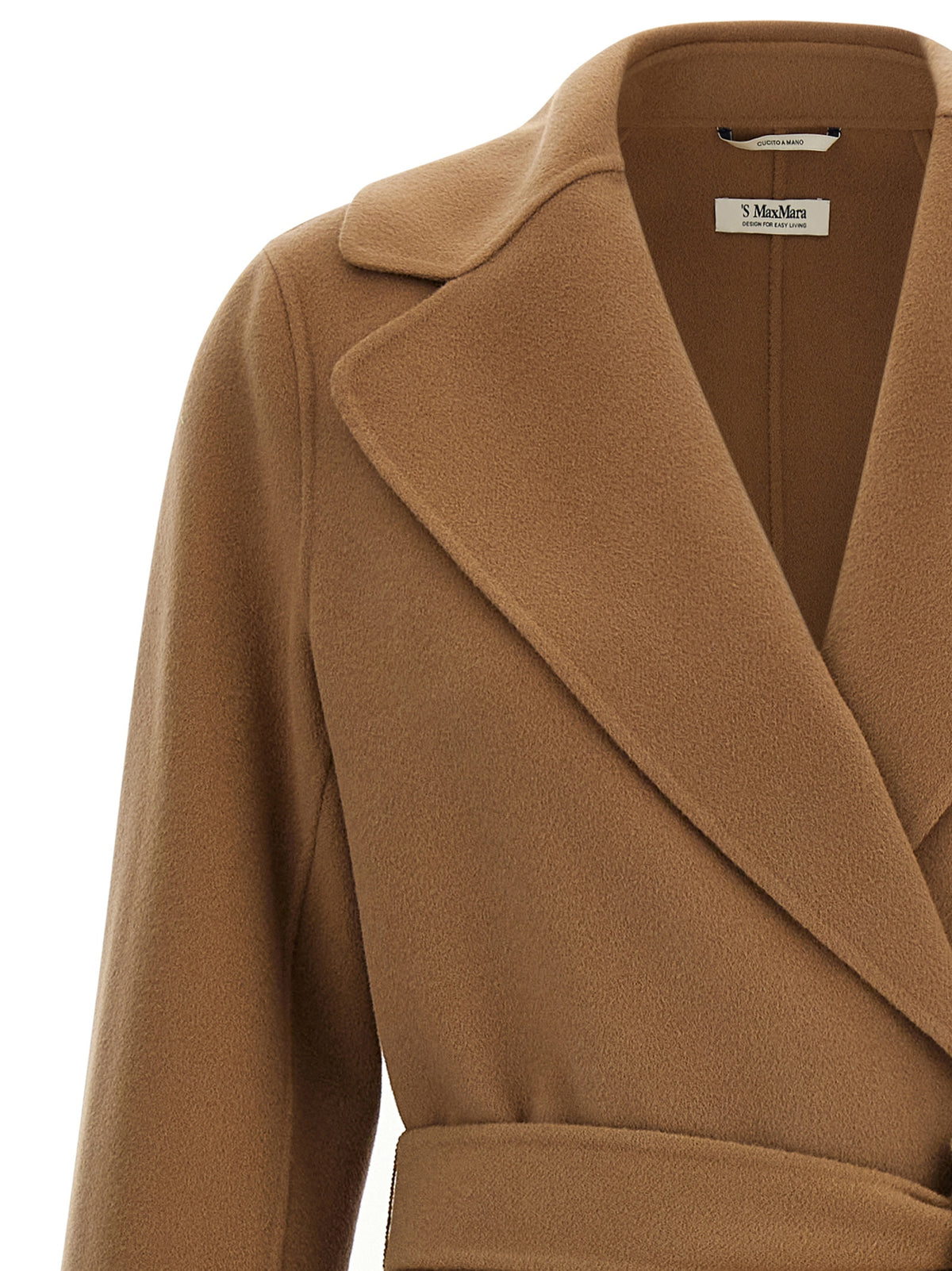 Indulge in the opulence of 'S Max Mara Beige Wool Coat, a masterpiece of hand-stitched craftsmanship and timeless elegance, redefining luxury outerwear for discerning individuals.