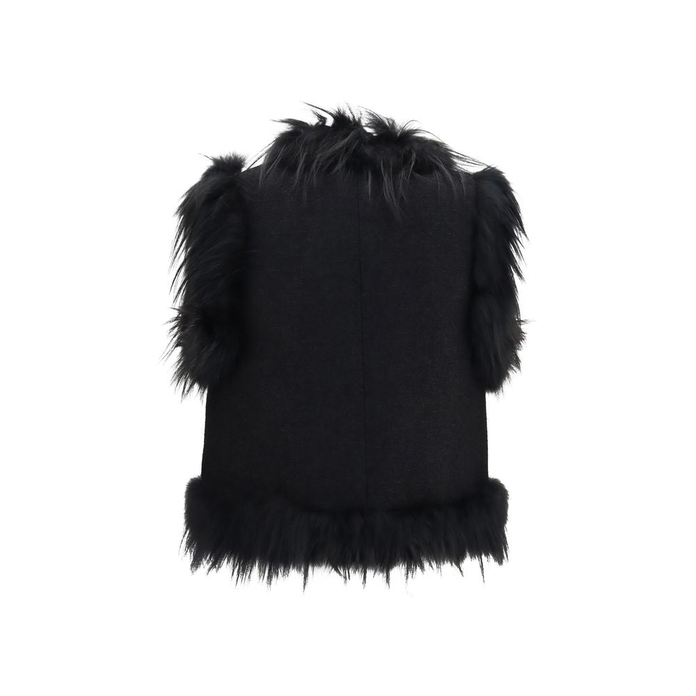 Fendi Black Wool Oves Aries Sleeveless Jacket - Timeless Luxury