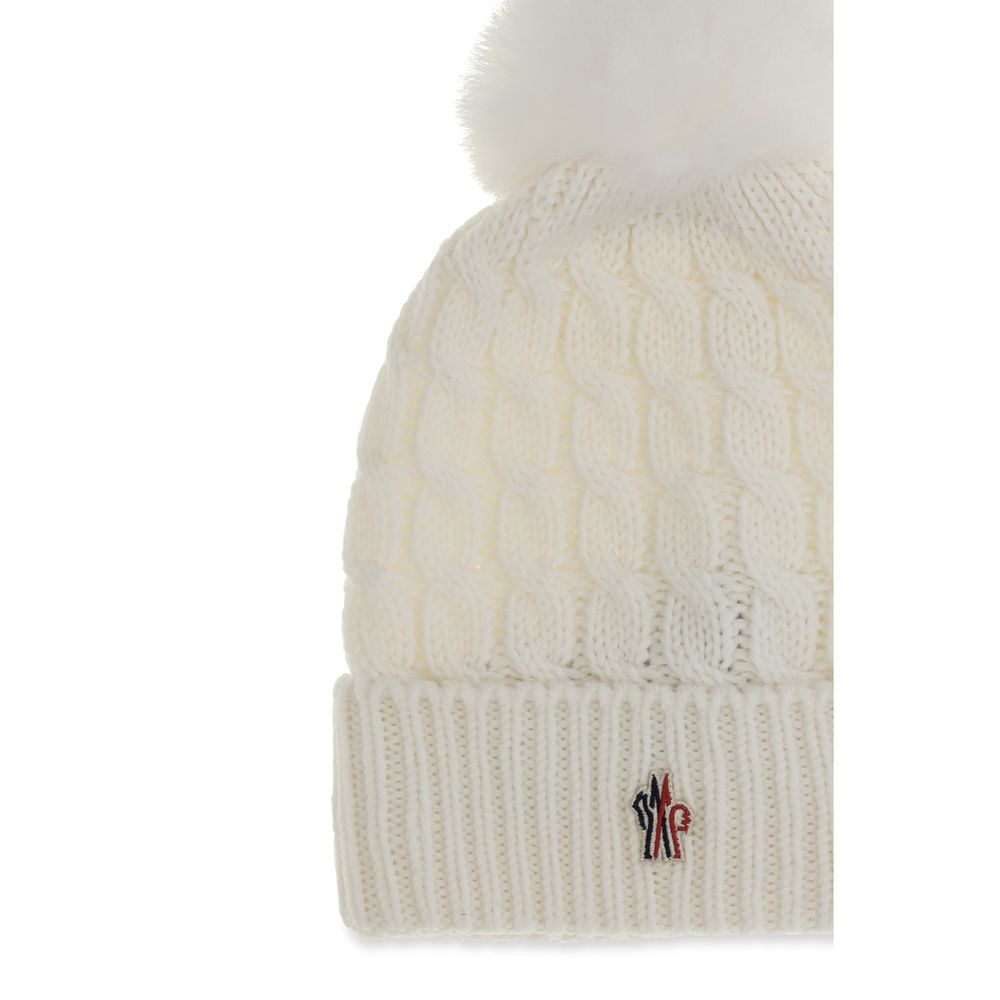 Moncler Grenoble White Wool Pom-Pom Beanie - Luxurious Elegance