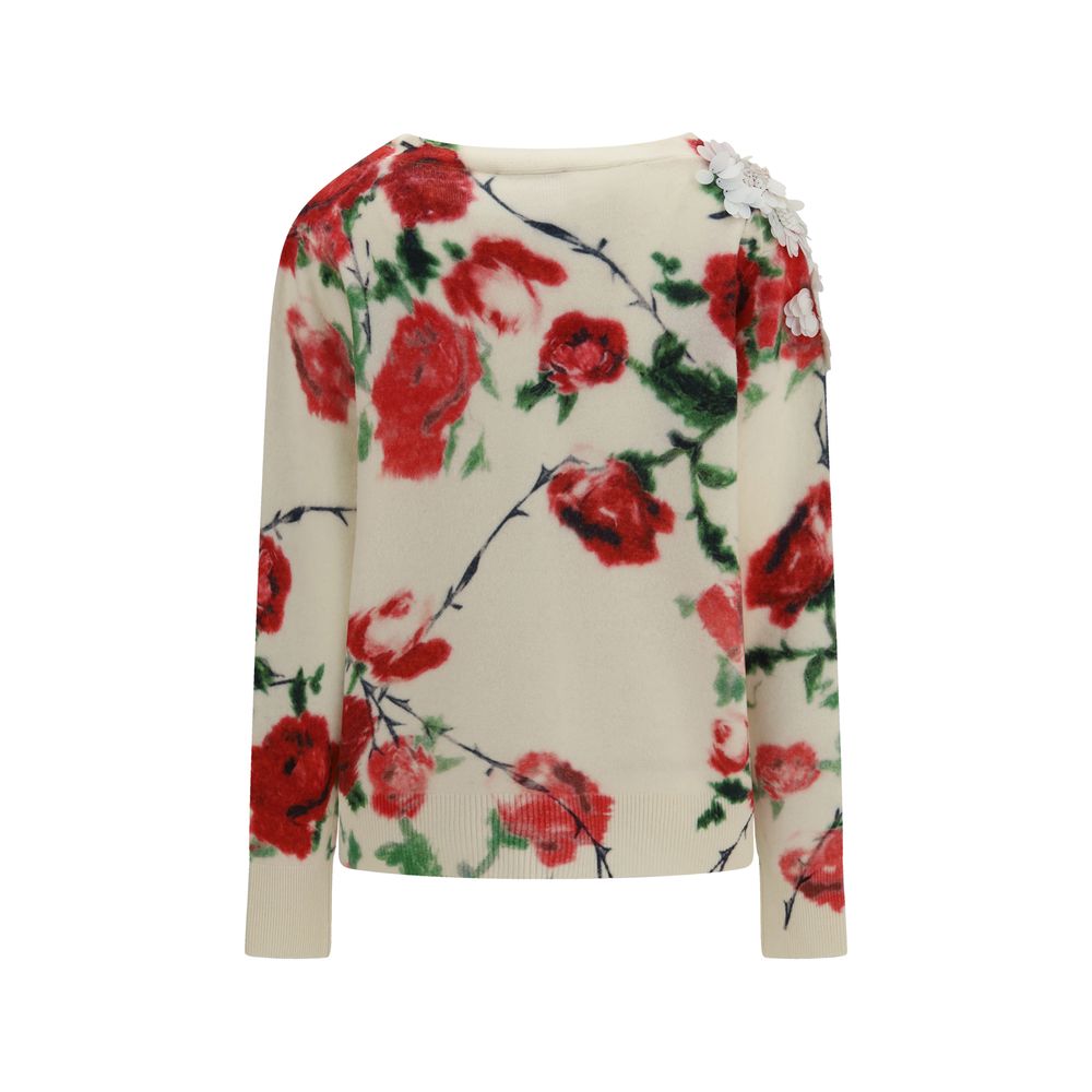 Blumarine Beige Wool Oves Aries Cardigan - Luxury Floral Elegance