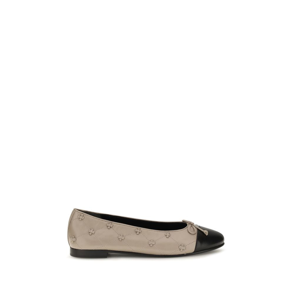 Tory Burch Elegant Beige Calf Leather Ballet Flats for Timeless Luxury