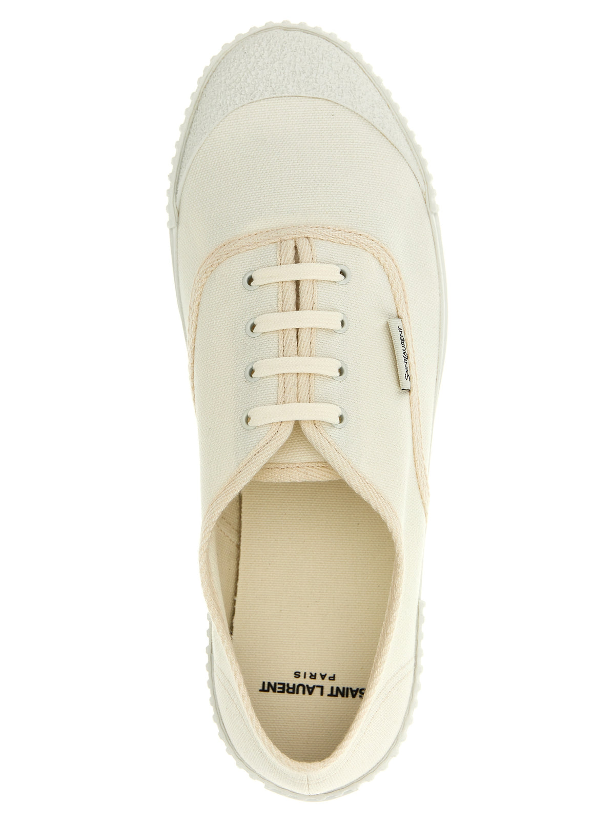 Elevate your style with Saint Laurent's White Cotton Low Top Sneakers, where Italian craftsmanship meets timeless elegance, perfect for the discerning fashion connoisseur.