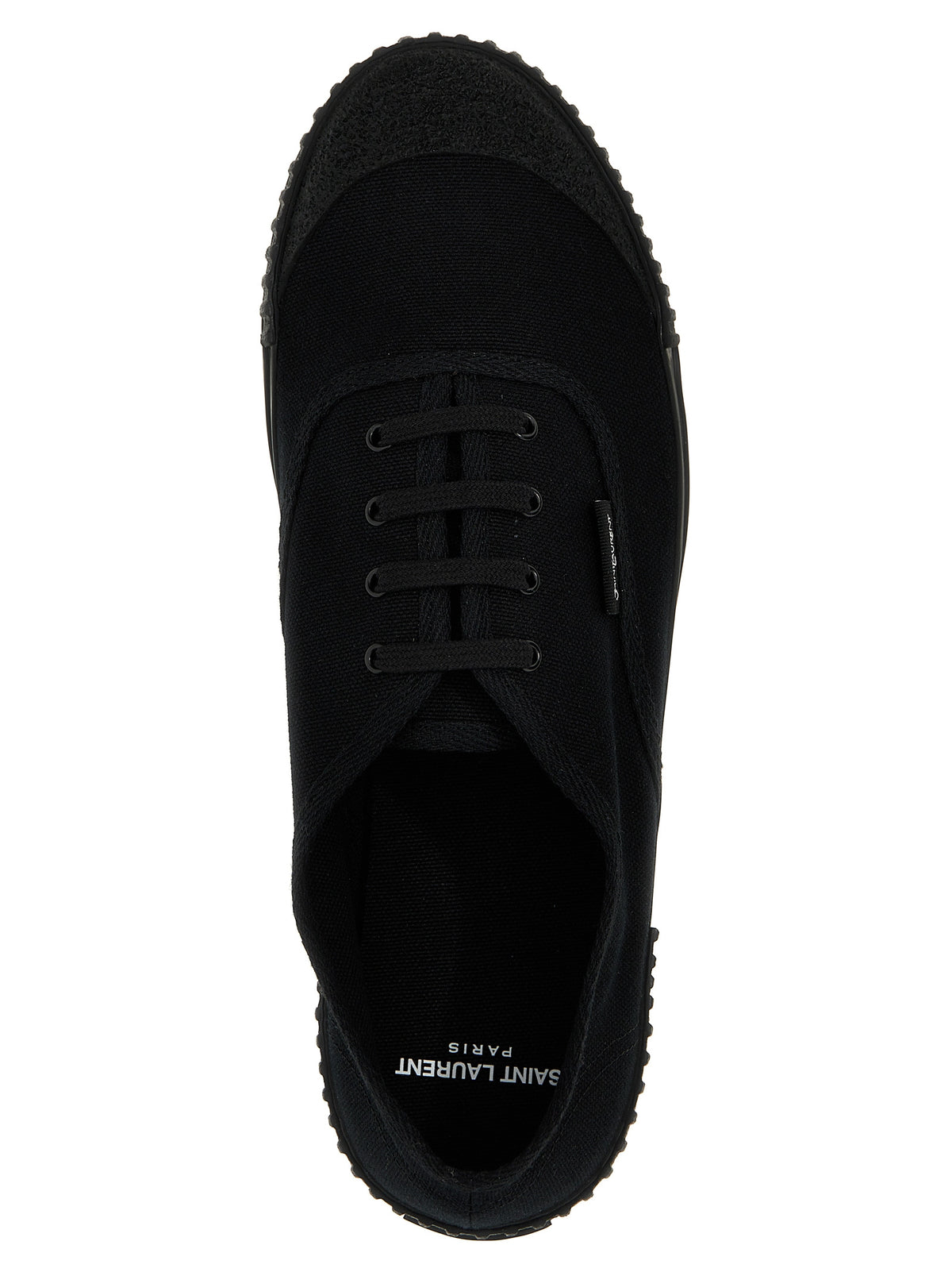 Elevate your style with Saint Laurent's Black Cotton Low Top Sneakers, a perfect blend of Italian craftsmanship and urban sophistication for the discerning trendsetter.