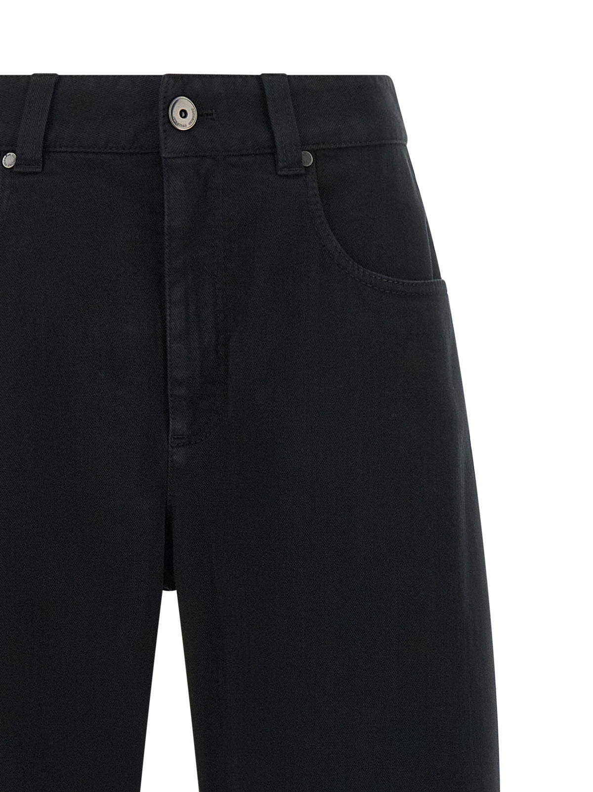 Elevate your wardrobe with Brunello Cucinelli's black high-waisted jeans, a perfect blend of refined craftsmanship and luxurious comfort, designed for the discerning individual.