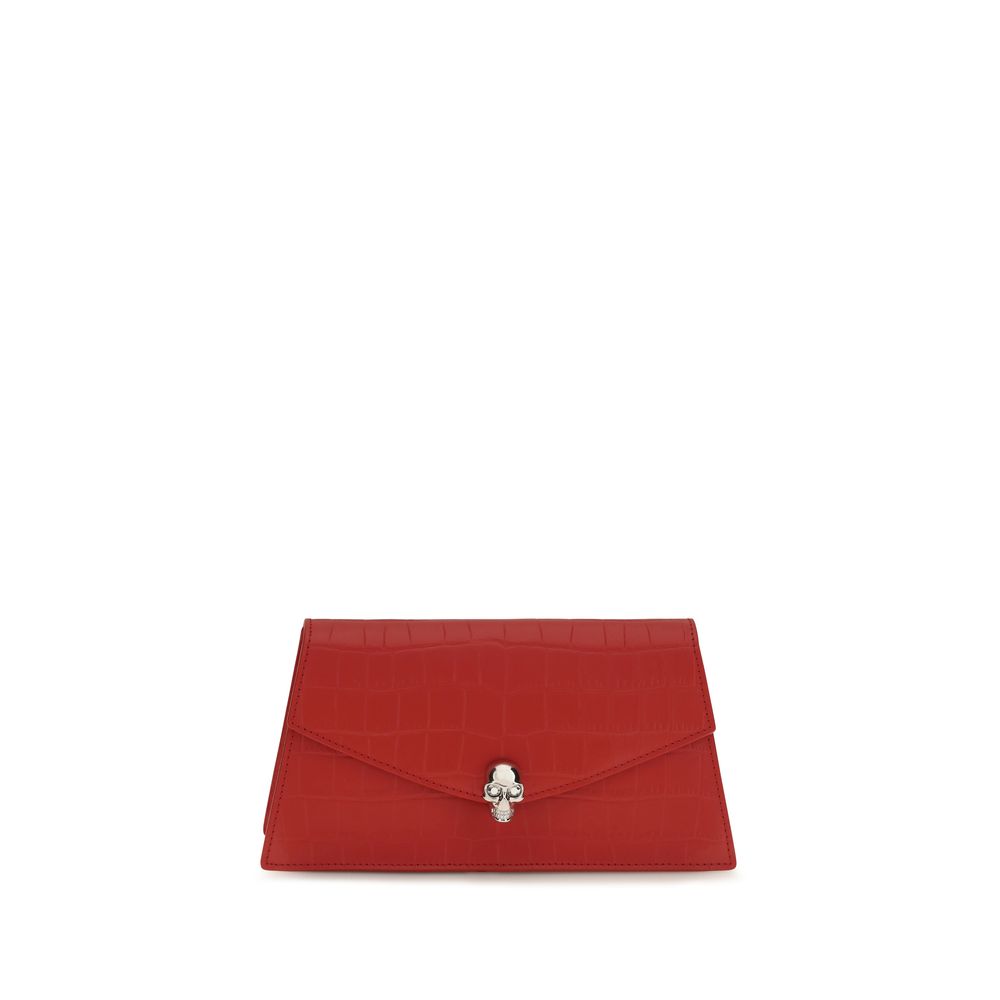 Discover the Alexander McQueen Red Calf Leather Bos Taurus Clutch Bag, a masterpiece of crocodile-embossed elegance, perfect for the discerning individual who embraces luxury and sophistication.