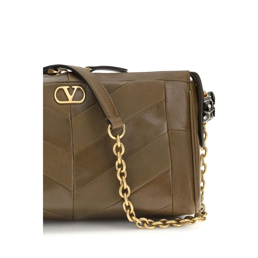 Valentino Garavani Panthea Chevron Shoulder Bag in Brown Napa Leather