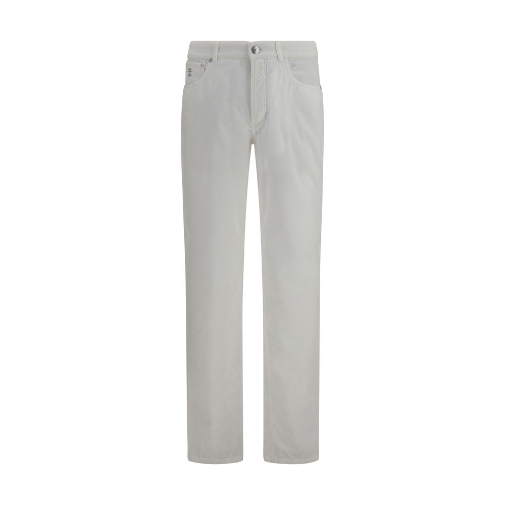 Brunello Cucinelli White Cotton Casual Pants for Timeless Elegance