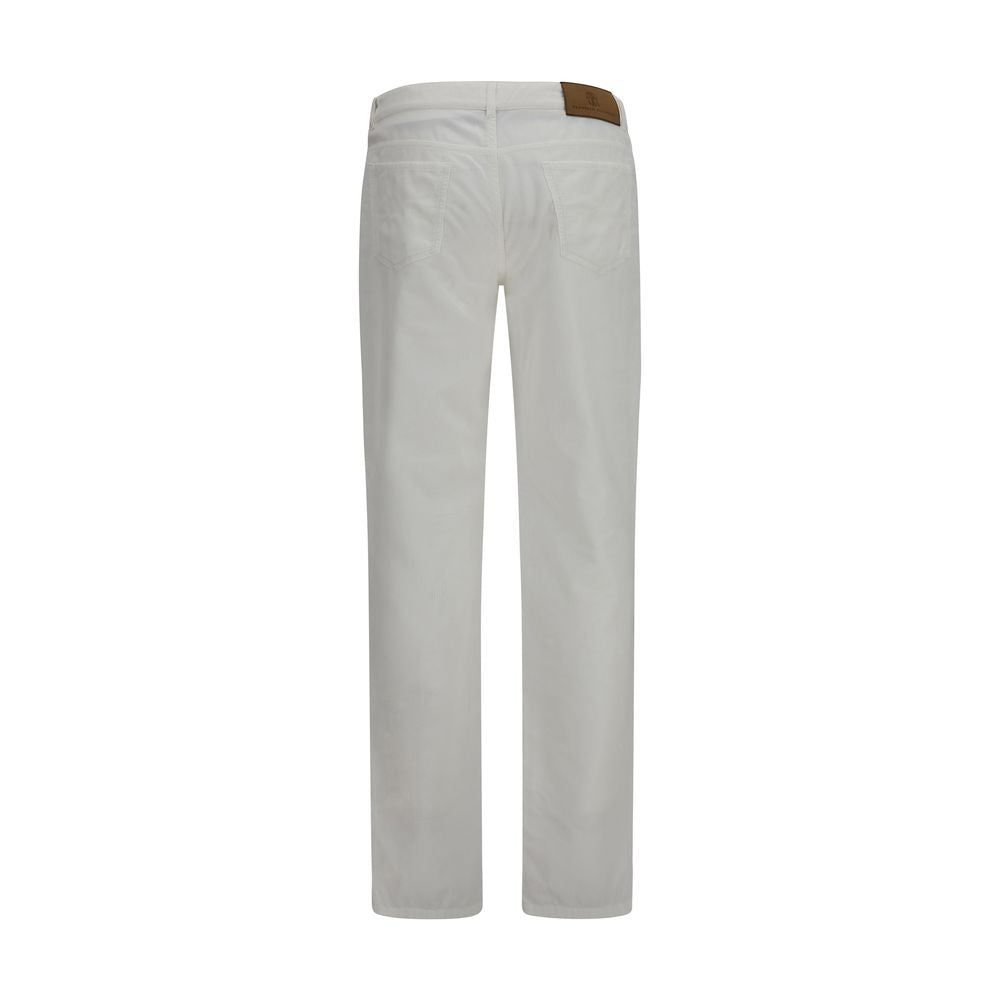 Brunello Cucinelli White Cotton Casual Pants for Timeless Elegance