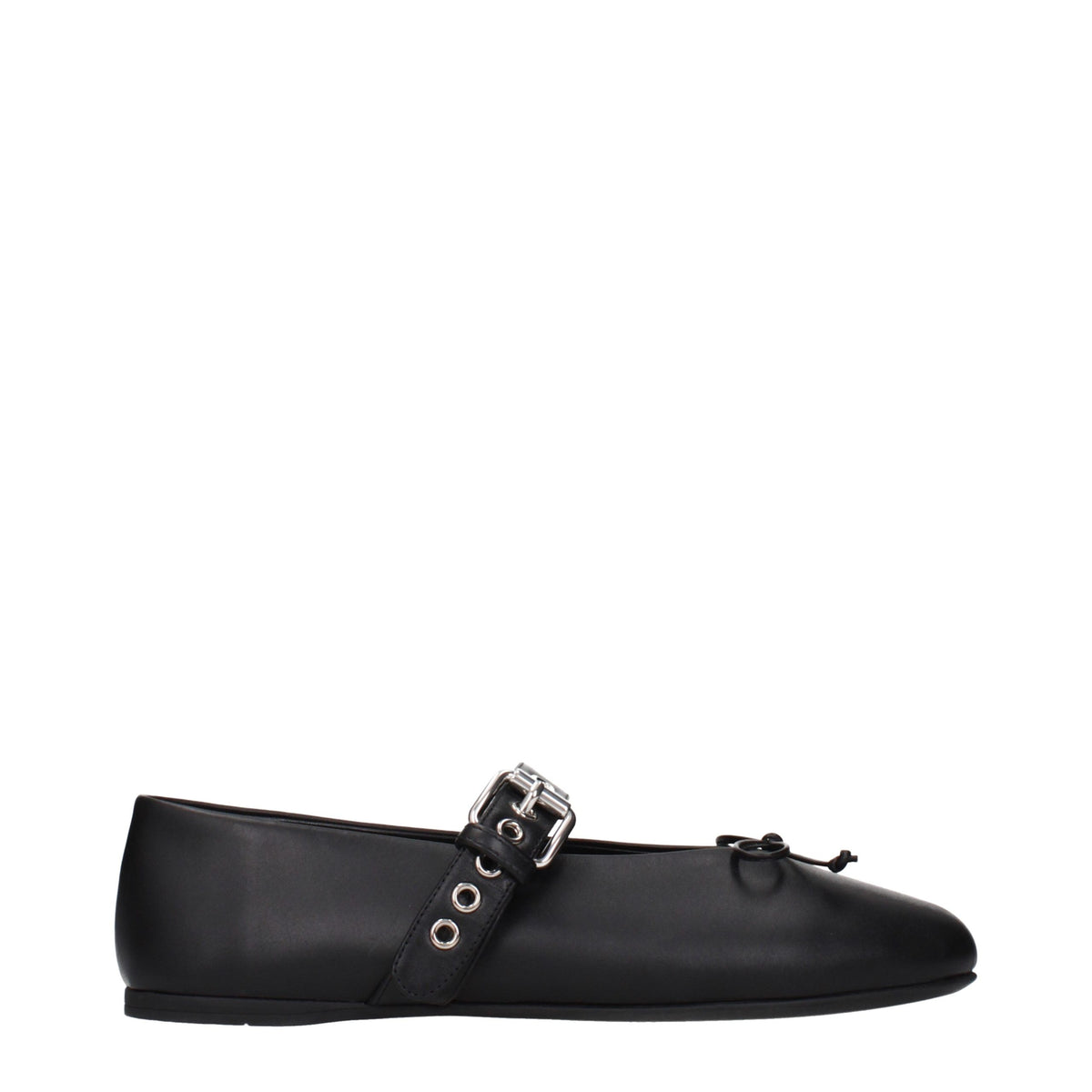 Indulge in the timeless elegance of Miu Miu Black Leather Ballet Flats, where exquisite craftsmanship meets luxurious comfort, perfect for every sophisticated endeavor.