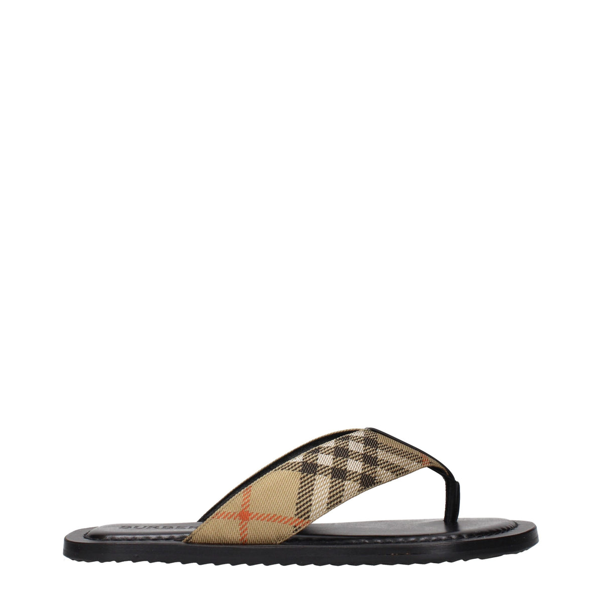 Indulge in the Burberry Beige Fabric Flip-Flop Sandals, where exquisite craftsmanship meets timeless elegance, perfect for the discerning individual seeking luxury and style.