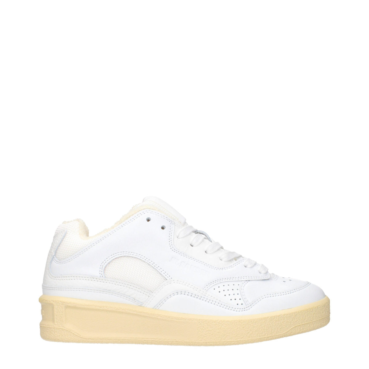 Discover the Jil Sander White Leather Low Top Sneakers, where exquisite craftsmanship meets timeless elegance, elevating your style with luxurious sophistication.