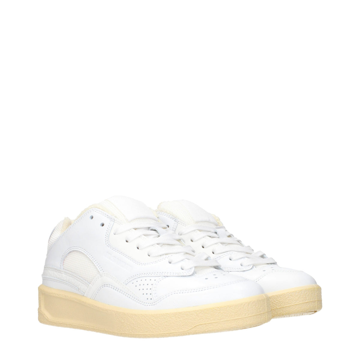 Discover the Jil Sander White Leather Low Top Sneakers, where exquisite craftsmanship meets timeless elegance, elevating your style with luxurious sophistication.