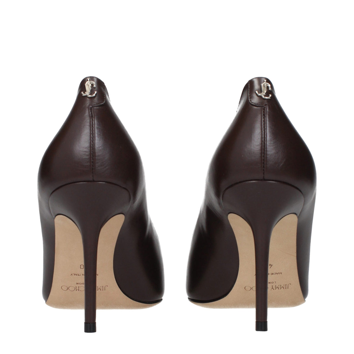 Indulge in the exquisite craftsmanship of Jimmy Choo's Brown Leather High Heel Pumps, a timeless symbol of elegance that elevates every occasion with luxurious allure.