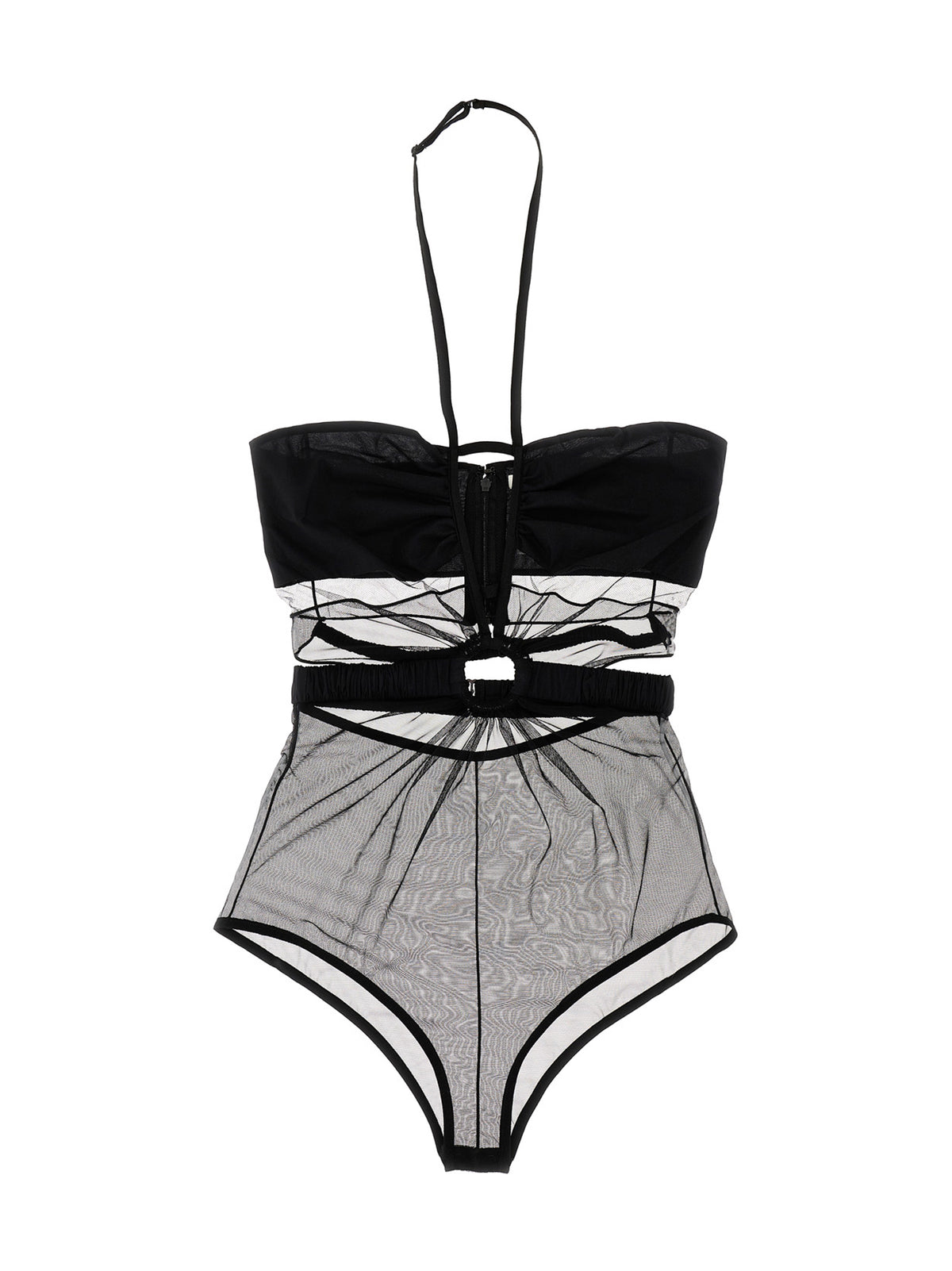 Indulge in the allure of the Nensi Dojaka Black Polyamide Bodysuit, where exquisite craftsmanship meets daring design, perfect for elevating your glamorous moments.