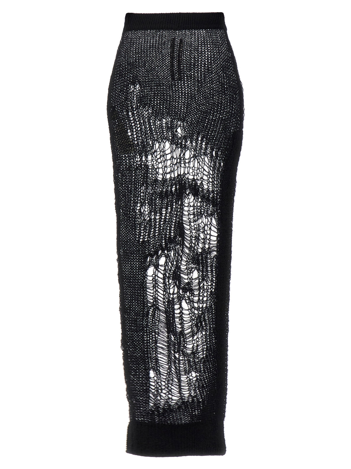 Experience the allure of the RICK OWENS 'Spider Ziggy' skirt, a masterful blend of perforated mohair and nylon, embodying avant-garde elegance and Italian craftsmanship.