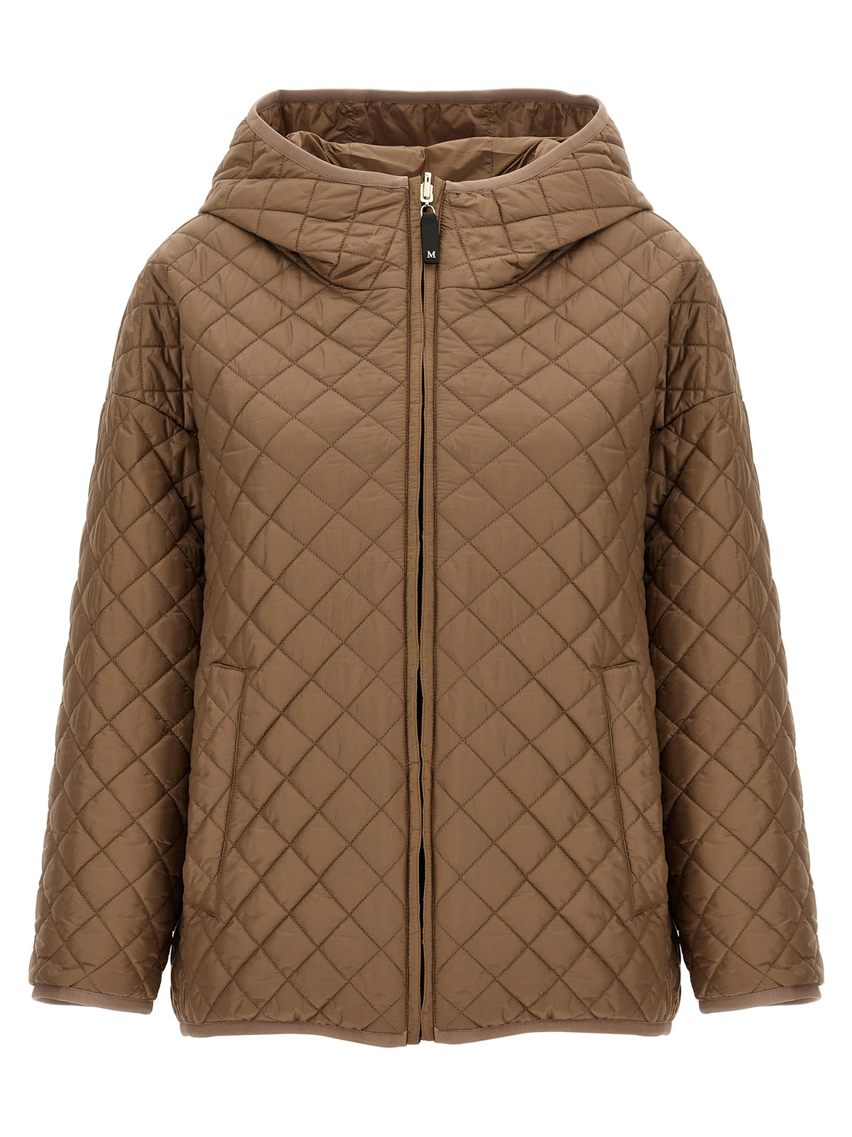 Discover the Max Mara Beige Polyester Shell Jacket, a reversible masterpiece blending chic design and waterproof elegance, perfect for the discerning individual.