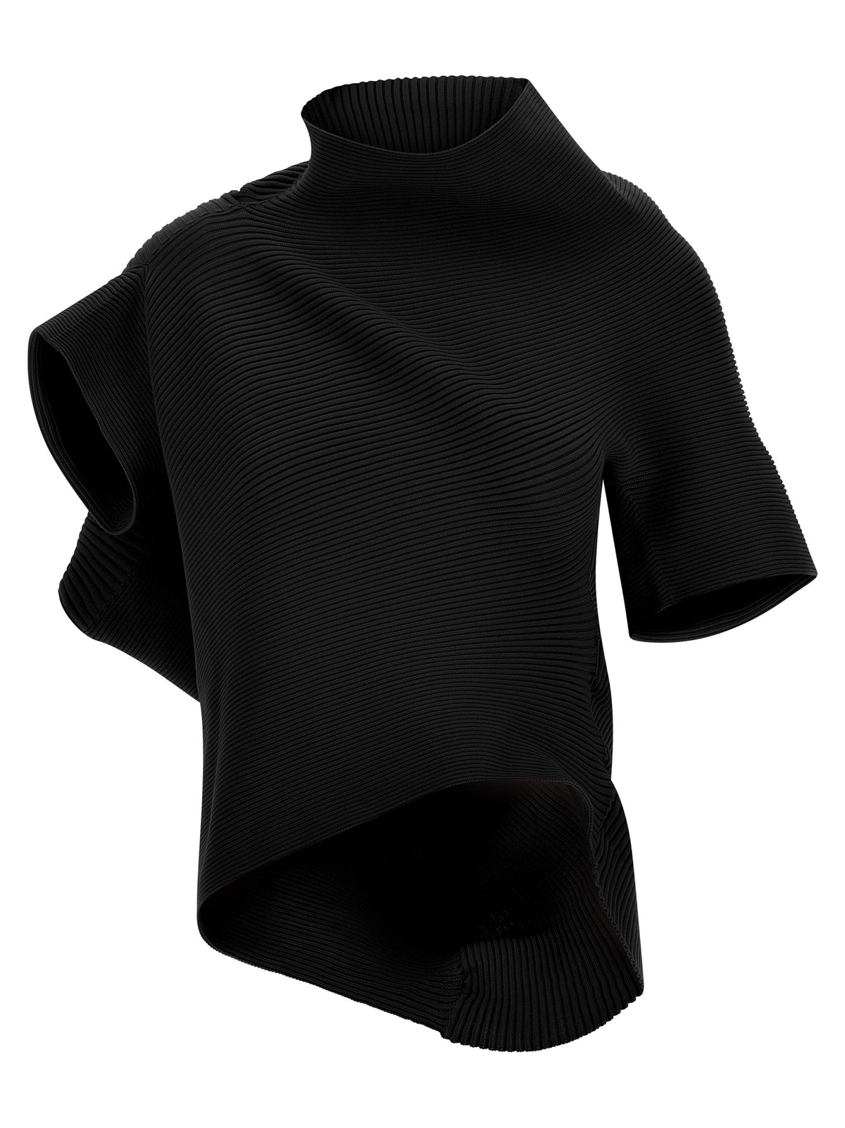 Elevate your style with the Issey Miyake Black Polyester Blouse, a masterpiece of avant-garde design that seamlessly blends comfort and sophistication.