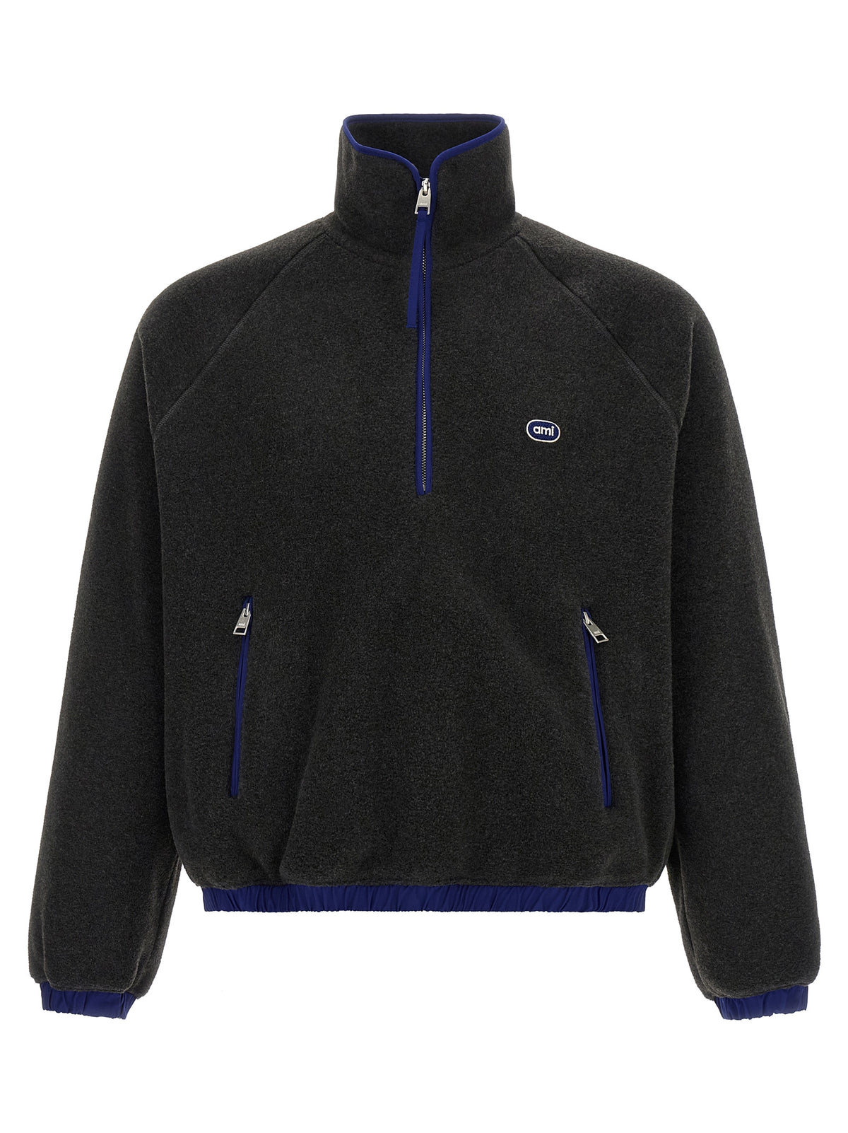 Elevate your style with the Ami Paris Gray Polyester Sweatshirt, a luxurious blend of comfort and sophistication, perfect for the discerning individual seeking timeless elegance.