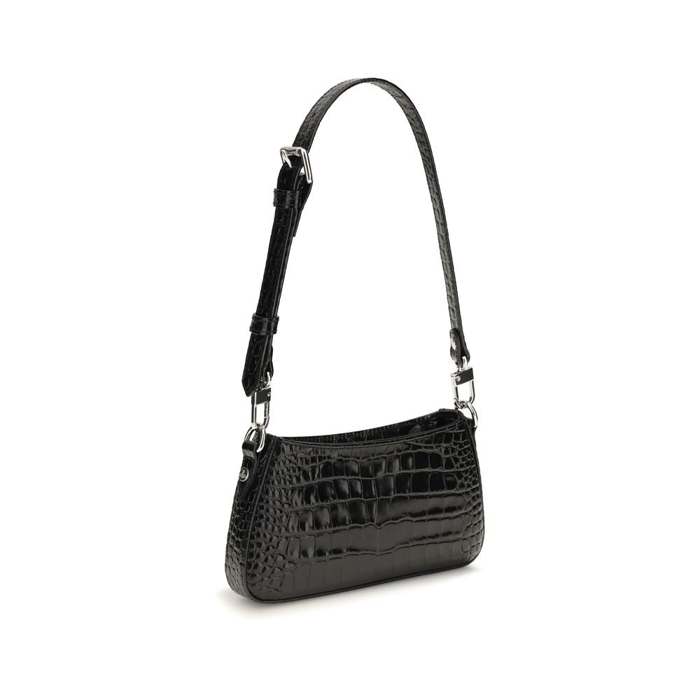 Discover the Vivienne Westwood Black Calf Leather Bos Taurus Shoulder Bag, a masterpiece of crocodile-effect embossed leather, designed for those who embody elegance and sophistication.