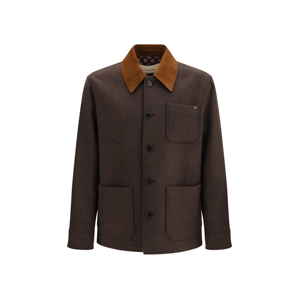 Indulge in the refined elegance of the Valentino Garavani Brown Wool Oves Aries Full-Length Jacket, crafted from luxurious Merino wool with a sophisticated suede collar, embodying timeless style and prestige.