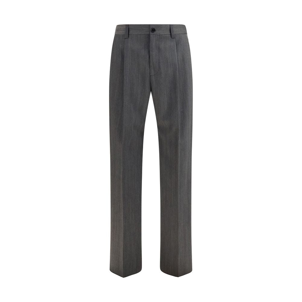Elevate your wardrobe with Valentino Garavani's Gray Wool Oves Aries Dress Pants, crafted from pure virgin wool, embodying timeless elegance and refined sophistication.