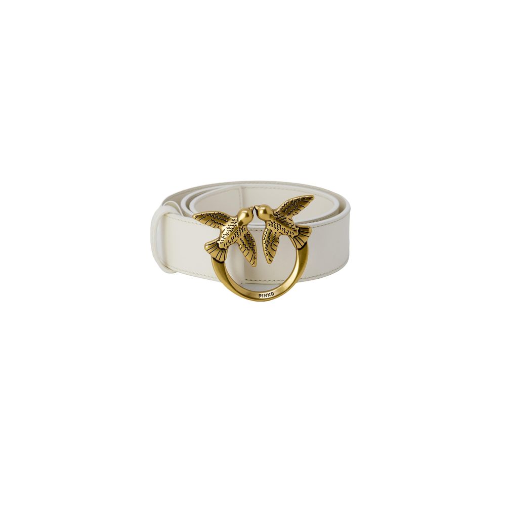 PINKO Cream Leather Regular Belt - Artisanal Luxury Accessory