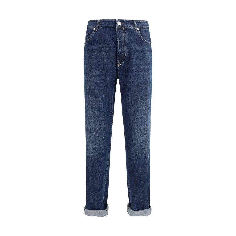 Brunello Cucinelli Blue Cotton Straight-Leg Jeans for Timeless Elegance