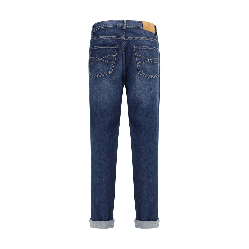 Brunello Cucinelli Blue Cotton Straight-Leg Jeans for Timeless Elegance