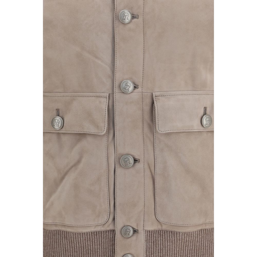 Brunello Cucinelli Beige Calf Leather Jacket for Timeless Elegance