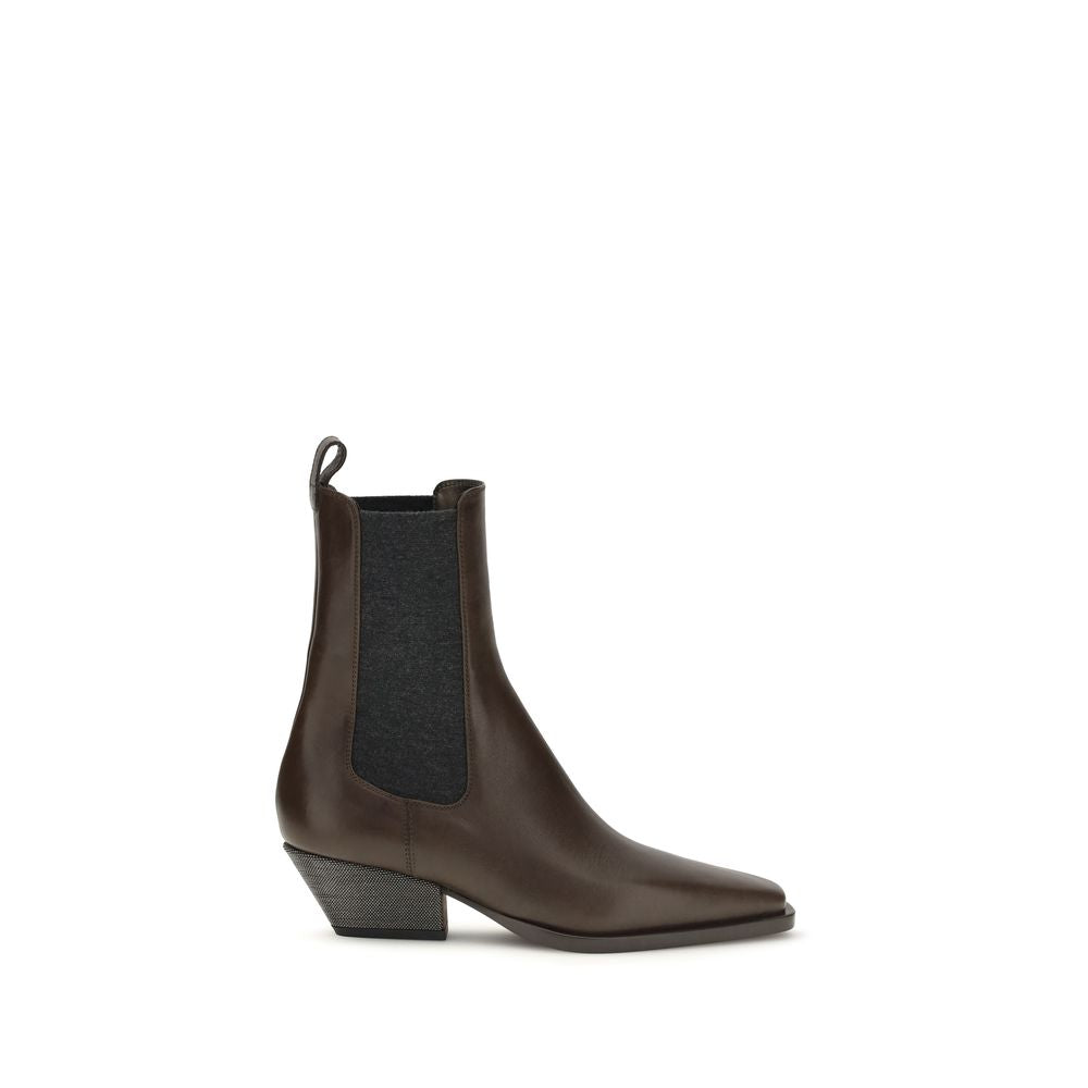 Brunello Cucinelli Brown Calf Leather Ankle Boots for Timeless Elegance