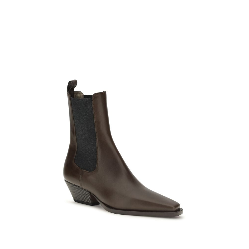 Brunello Cucinelli Brown Calf Leather Ankle Boots for Timeless Elegance