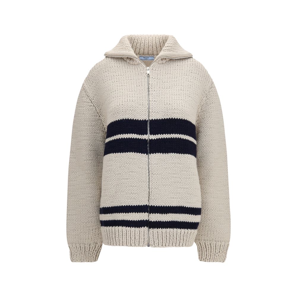 Prada Beige Wool Oves Aries Cardigan – Timeless Luxury Elegance