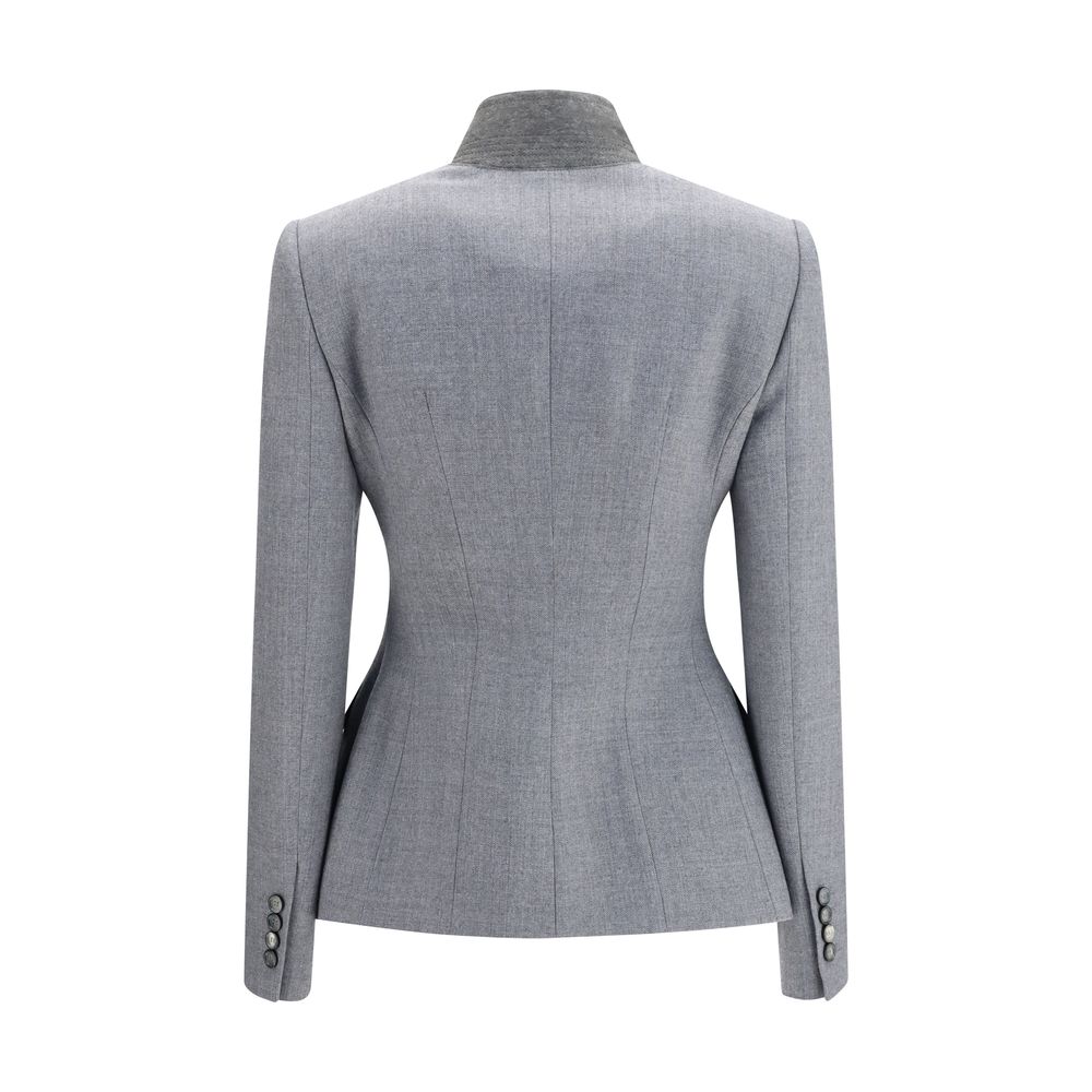 Indulge in the Alexander McQueen Gray Wool Oves Aries Full-Length Jacket, crafted from luxurious Merino wool, embodying sophistication and timeless elegance for the discerning individual.
