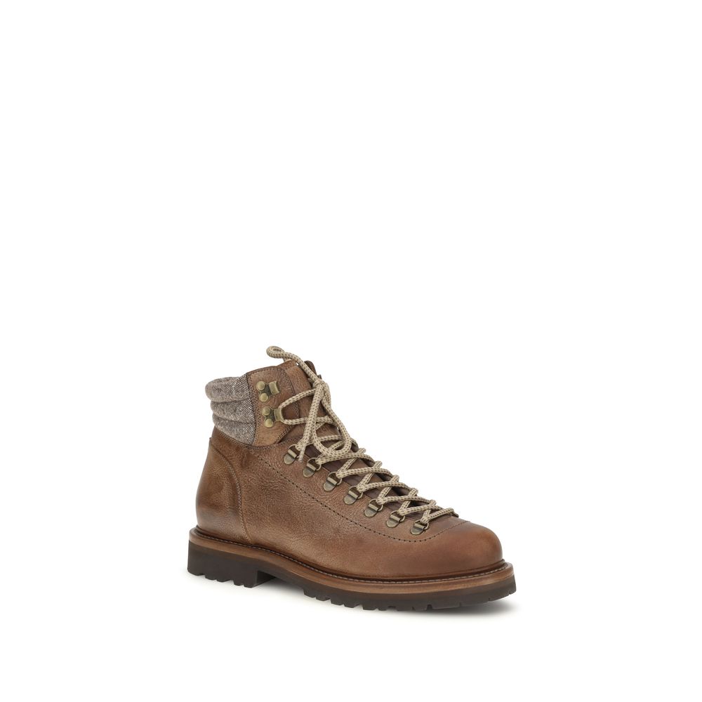 Brunello Cucinelli Brown Calf Leather Lace-Up Boots for Elegance