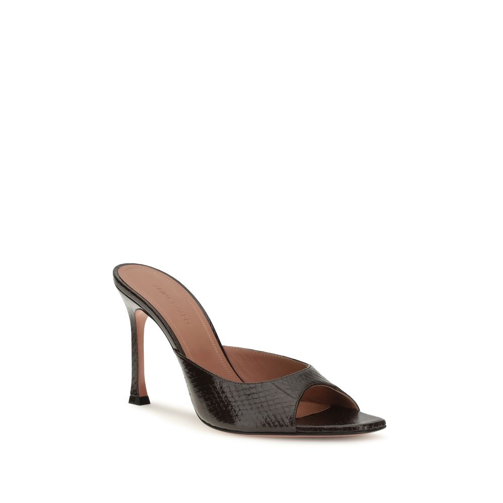 Amina Muaddi Stiletto Heel Sandals in Brown Calf Leather